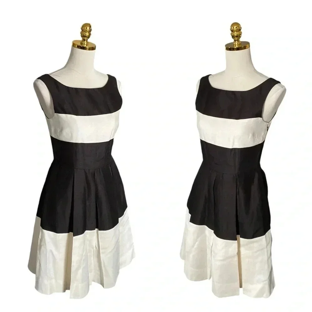 KATE SPADE | Black/White Color Block Fit & Flare Pleated Cocktail Dress Size 4
